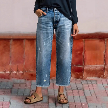 🔥 Nieuw & Trendy 👖 Dames Retro Cropped Jeans met Rechte Pijpen – Vintage uitstraling, flatterende pasvorm & comfortabele stijl ✨