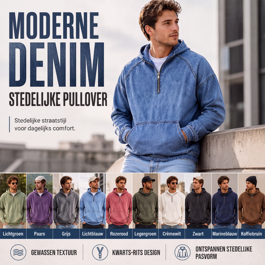🔥 Nieuw & Trendy 🧥 Heren Denim Jack met Halve Rits – Casual streetstyle, comfortabele pasvorm & tijdloze denim look ✨