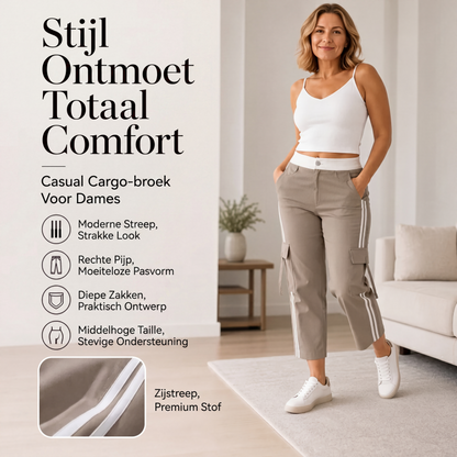🔥 Bestseller 👖 Dames Capri Cargobroek met Sportieve Zijstrepen ✨ trendy uitstraling, comfortabele pasvorm & handige zakken