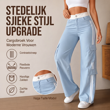 🏆 Bestseller – Nu Extra Voordelig 👖 Dames Straight-Fit Cargobroek met Zijstrepen – Comfortabele Pasvorm & Stoere Look ✨