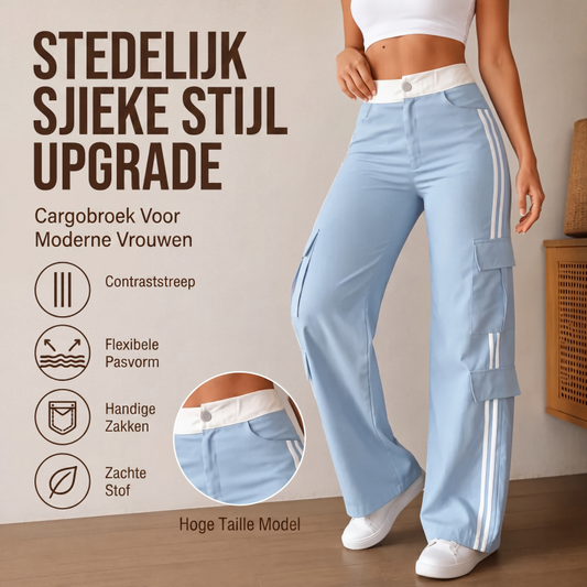 🏆 Bestseller – Nu Extra Voordelig 👖 Dames Straight-Fit Cargobroek met Zijstrepen – Comfortabele Pasvorm & Stoere Look ✨