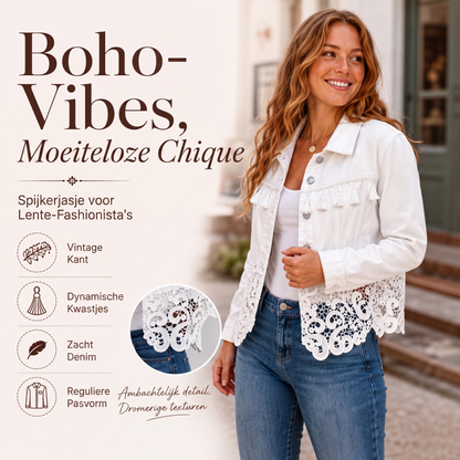 🏆 Bestseller – Nu Extra Voordelig 💃 Dames Spijkerjack met Kantstiksel ✨ Vrouwelijk design, stevige stof & zeer veelzijdig te dragen