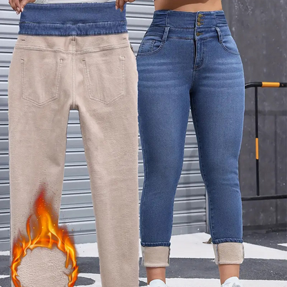 🔥 Vandaag Extra Voordelig 💃 Dames Warme Casual Modieuze Spijkerbroek ✨ Warm comfortabel, trendy denim‑stijl en perfect voor herfst en winte