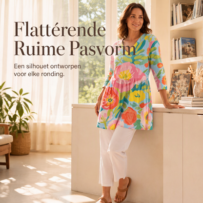 🌸 Nieuwe Collectie 👗 Dames Bedrukte V-Hals Lange Top ✨ losse pasvorm, zacht comfort & stijlvolle uitstraling