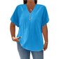 🔥 Vandaag Extra Voordelig 💃 Dames Casual Top met V‑hals, Korte Mouwen en Kreuktextuur ✨ **Ook in grote maten**, licht comfortabel zomermodel