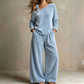 🔥 Nieuw Binnen – Nu 50% KORTING! 👗 Dames Off-Shoulder Top & Wijde Broek Set ✨ elegante uitstraling, comfortabele pasvorm & trendy complete look