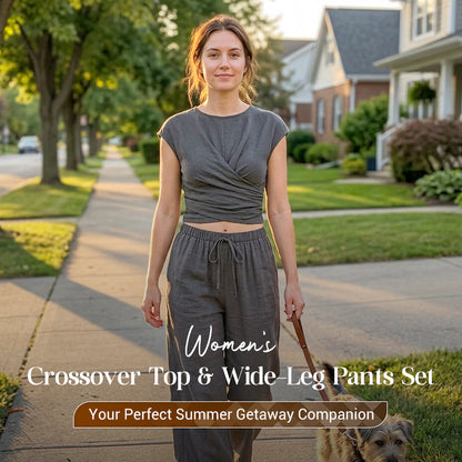 🔥 Nieuw Binnen – Nu 50% KORTING! 👗 Dames Crossover Top & Wijde Broek Set ✨ elegante uitstraling, comfortabele pasvorm & moeiteloze stijlvolle look