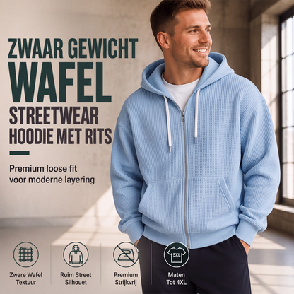 🔥 Tijdelijke Korting 👕 Heren Hoodie met Volledige Rits & Wafelstructuur – Moderne Look, Comfortabele Pasvorm & Veelzijdige Stijl ✨