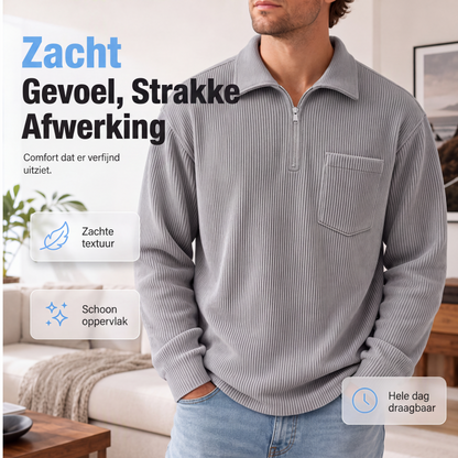 🔥 Bestseller – Nu Extra Voordelig 👕 Heren Geribbelde Trui met Halve Rits – Moderne Look, Comfortabele Pasvorm & Warme Stijl ✨