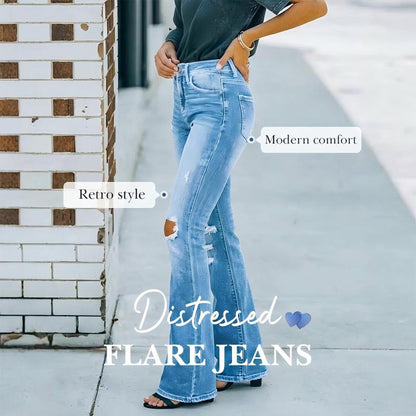 🔥 Trending Nu 👖 Dames High Waist Flare Jeans met Destroyed Details – Uniek Design, Retro Look & Flatterende Pasvorm ✨