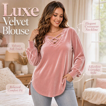 💎 Favoriet bij Klanten ✨ Dames Fluwelen Kruis V-Hals Top – Perfect voor Curvy Vrouwen, Flatterend Design & Elegante Pasvorm 🌸