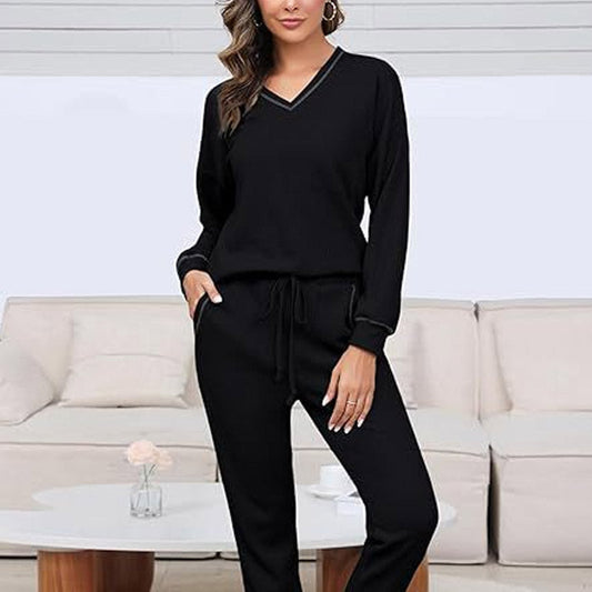 ✨ Nieuwe Collectie 🌸 Dames Wafelstof Loungewear Set met V-Hals 👗 Comfortabel Thuis & Stijlvol Buiten