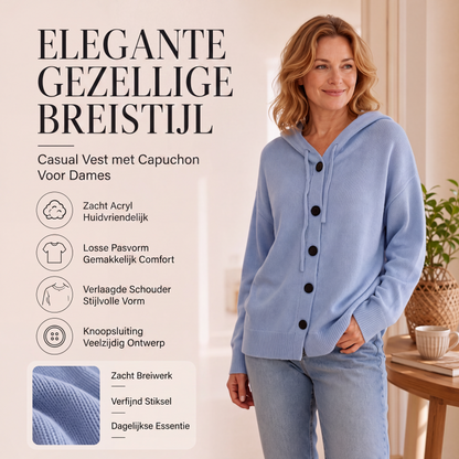 🔥 50% KORTING ✨ Dames Gebreid Vest met Capuchon – Knopen & Comfortabele Laagjeslook voor Elke Dag 💕