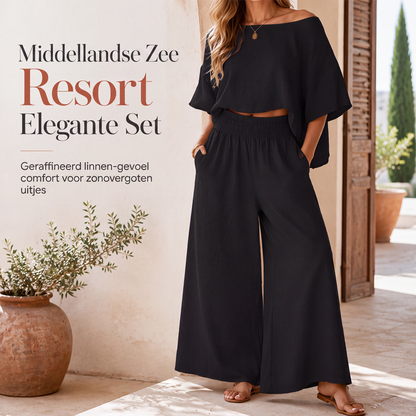 🔥 50% KORTING ✨ Dames Off-Shoulder Set met Wijde Pijpen – Elegante Look & Comfortabele Pasvorm 💕