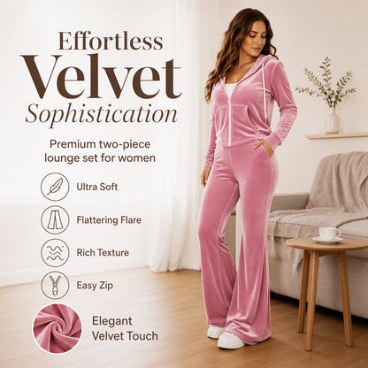 💎 Exclusieve Deal ✨ Dames Fluwelen 2-Delige Set – Rits Hoodie & Flared Broek voor Luxe Comfort 👗