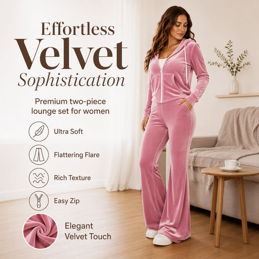 💎 Exclusieve Deal ✨ Dames Fluwelen 2-Delige Set – Rits Hoodie & Flared Broek voor Luxe Comfort 👗