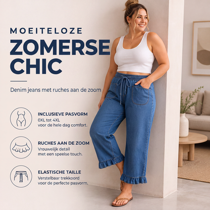 🔥 50% KORTING ✨ Dames Plus Size Denim Broek – Comfortabele Pasvorm & Trendy Geplooide Zoom 👖