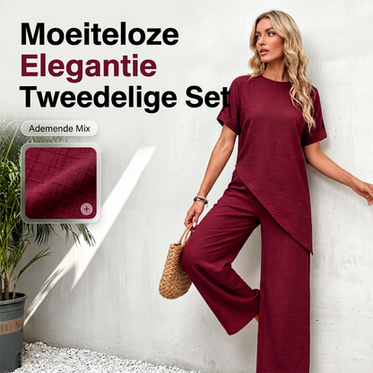✨ Nieuwe Collectie ✨ Dames 2-Delige Set – Asymmetrische Top & Wijde Pijpen Broek met Elegante Pasvorm 💃