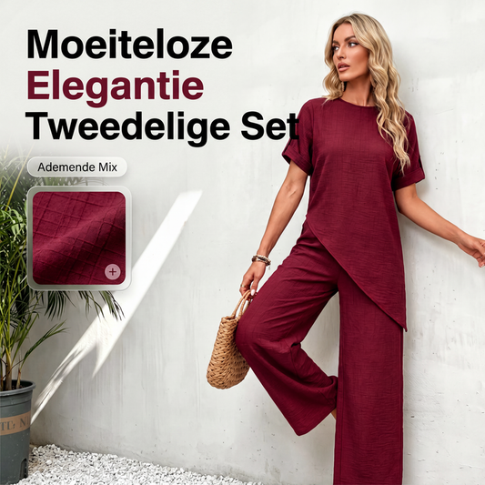 ✨ Nieuwe Collectie ✨ Dames 2-Delige Set – Asymmetrische Top & Wijde Pijpen Broek met Elegante Pasvorm 💃