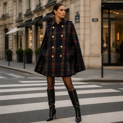 🔥 Nieuw & Trendy ✨ Dames Vintage Geruite Capejas – Klassieke Ruitprint & Elegante Losse Pasvorm 🤎