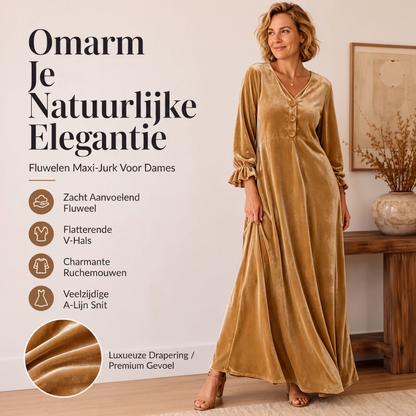 💎 Exclusieve Deal ✨ Elegante Dames Fluwelen Maxi Jurk – Geplooide Mouwen & Luxe Vrouwelijke Uitstraling 💕