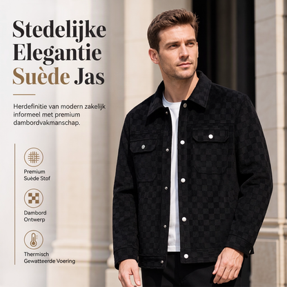 💎 Exclusieve Deal ✨ Heren Imitatiesuède Jas 🧥 Dambordpatroon, Trendy Look & Comfortabele Pasvorm