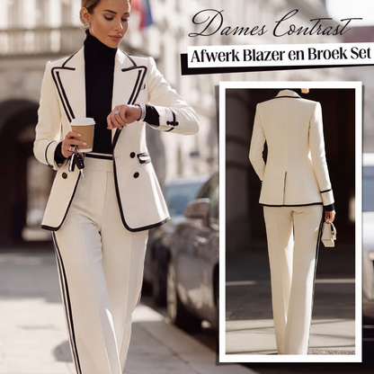 💎 Exclusieve Deal ✨ Dames Blazer & Broek Set met Contrasterende Bies 👗 Elegante Look, Trendy Details & Perfecte Pasvorm