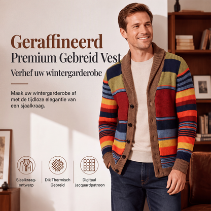 🔥 Bestseller ✨ Heren Gestreept Gebreid Vest met Sjaalkraag 🧥 Warme Comfort, Klassieke Stijl & Perfecte Casual Look