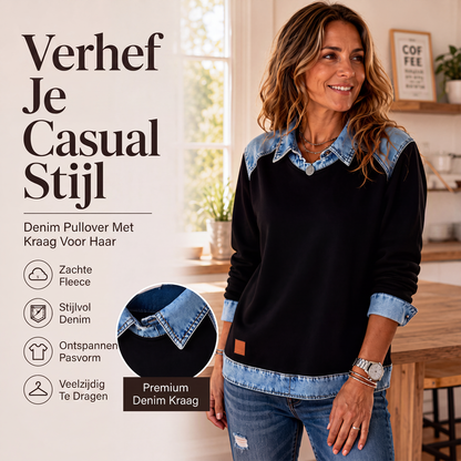 🌸 Nieuwe Collectie ✨ Dames Sweatshirt met Denim Patchwork 👕 Uniek Design, Comfortabele Fit & Trendy Casual Look
