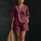 🔥 50% KORTING ✨ Dames Casual 2-Delige Korte Set met V-Hals 👗 Comfortabele Pasvorm, Trendy Look & Makkelijk te Stylen