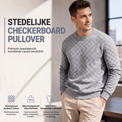 🔥 Tijdelijke Aanbieding ✨ Heren Sweatshirt met Ronde Hals & Dambordprint 👕 Trendy Design, Comfortabele Pasvorm & Casual Stijl