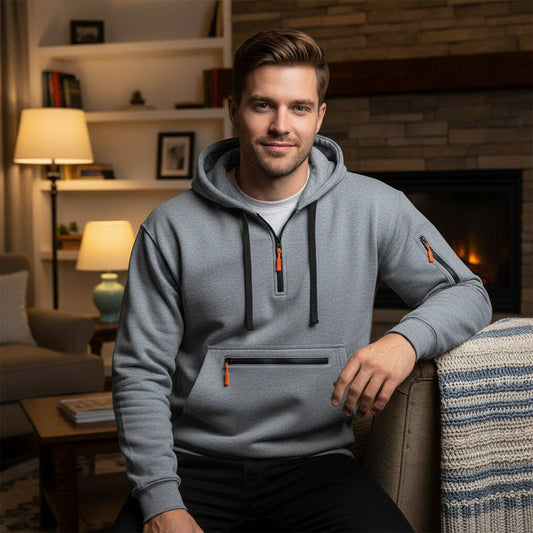 🔥 Tijdelijke Aanbieding ✨ Warme Heren Utility Hoodie met Kwartrits 🧥 Zachte Warmte, Praktische Details & Comfortabele Pasvorm