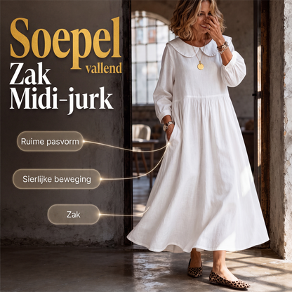 🔥 Tijdelijke Aanbieding ✨ Dames Maxi-Jurk met Wijde Lange Mouwen & Zakken 👗 Elegante Pasvorm, Comfortabel & Makkelijk te Dragen