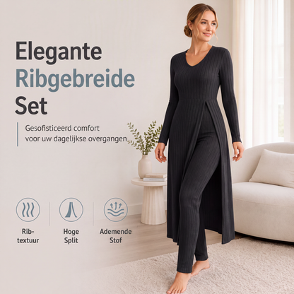 🌟 Comfort Favoriet ✨ Dames Geribbelde Gebreide 2-Delige Set 👚 Zachte Textuur, Elegante Pasvorm & Gezellige Casual Stijl