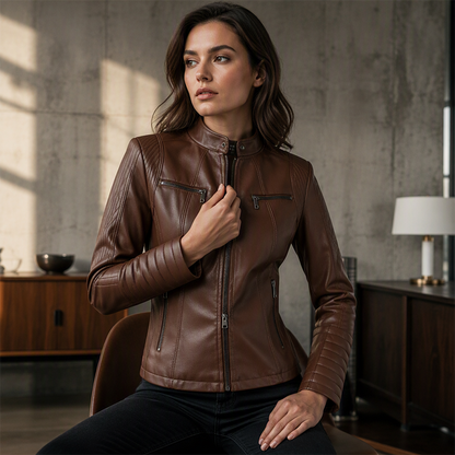 🔥 Gratis Verzending ✨ Dames Nauwsluitend Imitatieleren Jack 🖤 Elegante Pasvorm, Stoere Look & Tijdloze Stijl