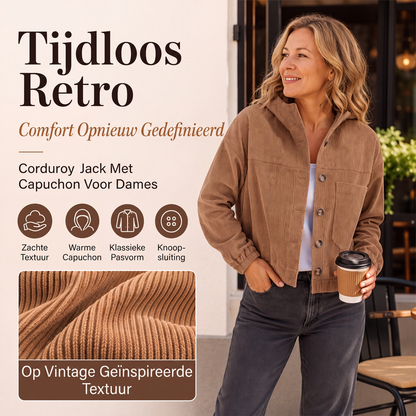 🔥 Tijdelijke Aanbieding ✨ Dames Corduroy Jack met Capuchon 🧥 Zachte Textuur, Warme Comfort & Casual Trendy Look