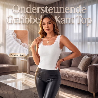💖 Stijlvolle Favoriet ✨ Mouwloos Dameshemdje met Ribstructuur & Kant 👚 Ingebouwde Cups, Comfortabele Pasvorm & Elegante Look