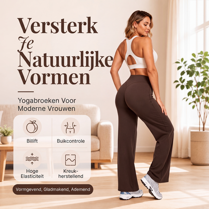 🌿 Comfort Keuze ✨ Dames Hoge Taille Wijde Pijpen Yogabroek 👖 Flexibele Pasvorm, Zachte Comfort & Elegante Sportieve Look