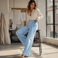 ✨ Nieuwe Trend ✨ Dames Gestreepte Wijde Pijpen Broek 👖 Comfortabele Pasvorm, Verlengend Effect & Elegante Casual Look