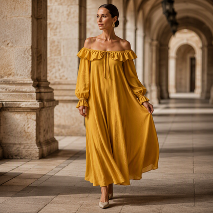 🌸 Zomerse Favoriet ✨ Dames Off-Shoulder Maxi Jurk 👗 Elegante Uitstraling, Comfortabele Pasvorm & Vrouwelijke Stijl