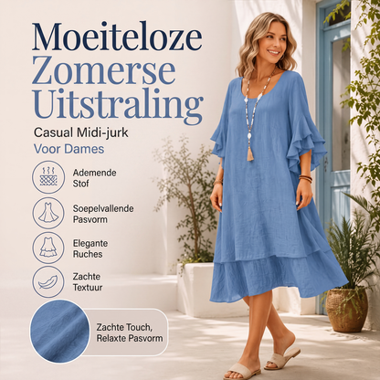 🌸 Zomer Favoriet ✨ Dames Jurk met Geplooide Mouwen 👗 Elegante Pasvorm, Luchtig Comfort & Vrouwelijke Uitstraling