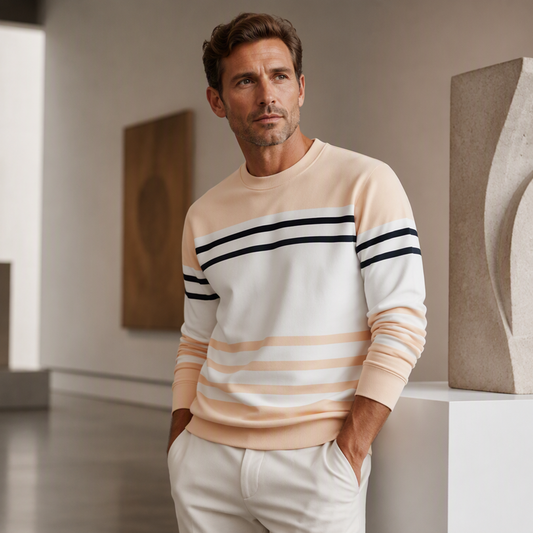 ✨ Urban Trend ✨ Heren Gestreept Kleurenblok Sweatshirt 👕 Lange Mouwen, Moderne Look & Comfortabele Pasvorm