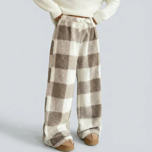 ✨ Retro Trend ✨ Dames Geruite Rechte Broek 👖 Warme Dikke Stof, Comfortabele Pasvorm & Klassieke Elegantie