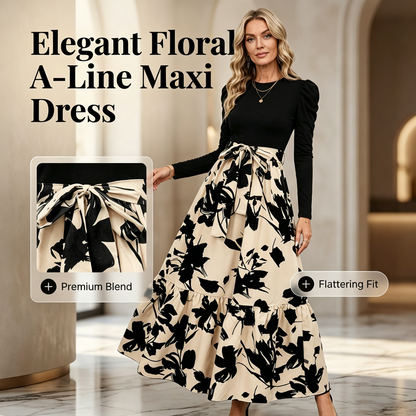 ✨ Bloeiende Elegantie ✨ Dames Bloemen Maxi Jurk met Lange Mouwen 🌸 A-Lijn Pasvorm, Comfortabele Stijl & Vrouwelijke Look