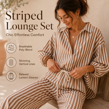 ✨ Trendy Comfort ✨ Dames Gestreepte 2-Delige Set 👚👖 Zachte Pasvorm, Casual Elegantie & Veelzijdige Dagelijkse Look