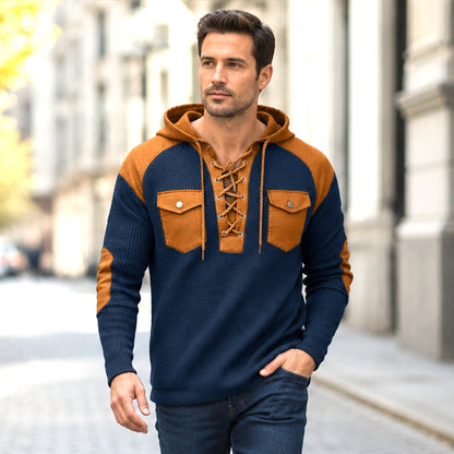 ✨ Casual Comfort ✨ Heren Wafelgebreide Hoodie 🧥 Zachte Textuur, Relaxte Pasvorm & Moderne Dagelijkse Stijl