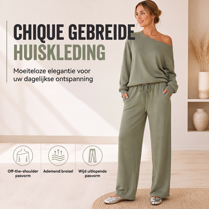 🔥 Gratis Verzending ✈️ Dames Off-Shoulder Set met Wijde Pijpen 👚 Elegante Look, Comfortabele Pasvorm & Veelzijdige Stijl