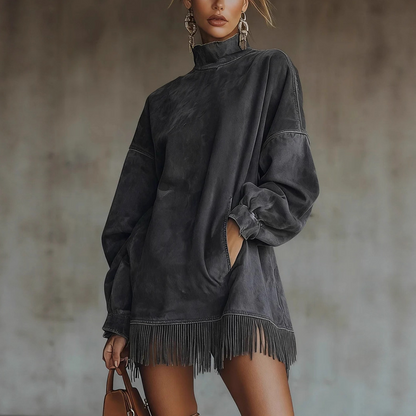 ✨ Winter Chic ✨ Dames Coljurk met Zakken & Kwastzoom 👗 Comfortabele Pasvorm, Elegante Look & Warme Stijl