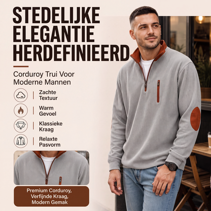 Heren sweatshirt van corduroy met kleurboek en halve rits