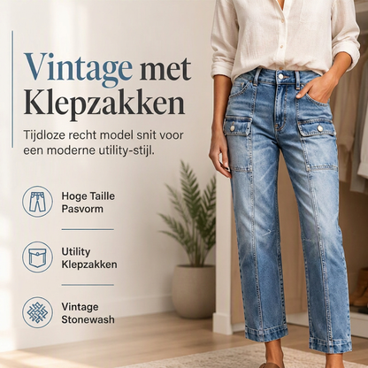 ✨ Nieuwe Collectie 👖 Dames Hoge Taille Stretch Jeans met Rechte Pijpen 💙 Comfortabele Pasvorm, Slank Silhouet & Tijdloze Denimstijl